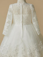 Short Princess Lace Tulle Wedding First Communion Flower Girl Dresses with Sl… - photo 5