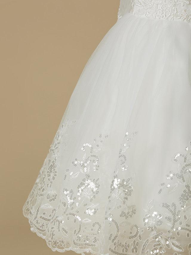 Short Princess Lace Tulle Wedding First Communion Flower Girl Dresses with Sl… - photo 6
