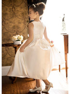 Short Princess Satin Jewel Neck Wedding First Communion Flower Girl Dresses - photo 4