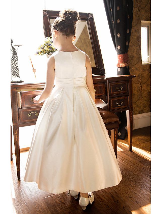 Short Princess Satin Jewel Neck Wedding First Communion Flower Girl Dresses - photo 5