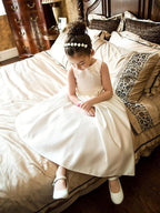 Short Princess Satin Jewel Neck Wedding First Communion Flower Girl Dresses - photo 6