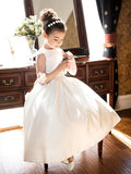 Short Princess Satin Jewel Neck Wedding First Communion Flower Girl Dresses - photo 1
