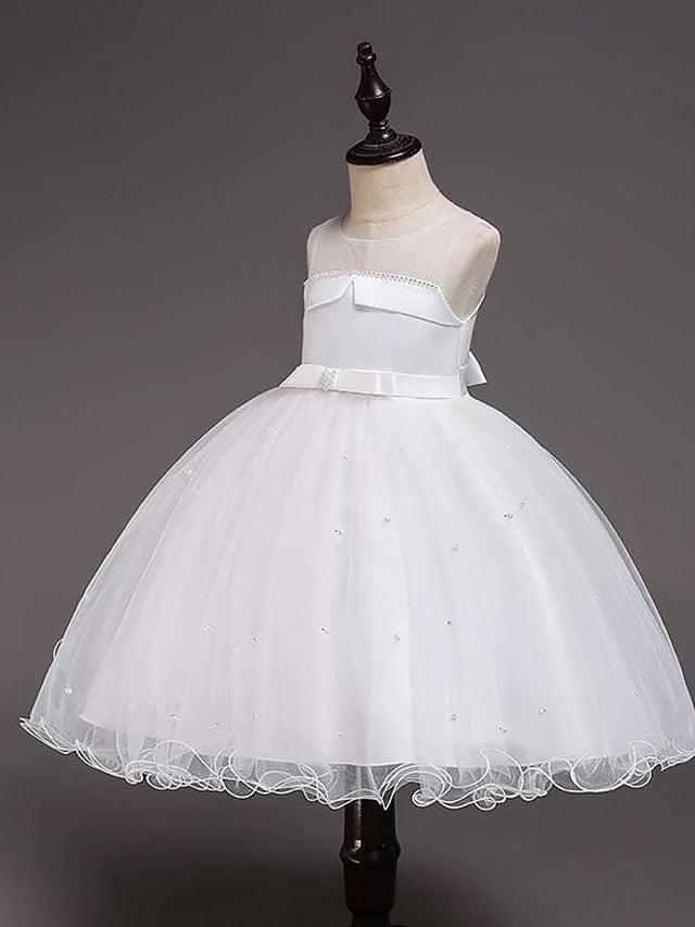 Short Princess Satin Tulle Sleeveless Jewel Neck Wedding Party Pageant Flower Girl Dresses