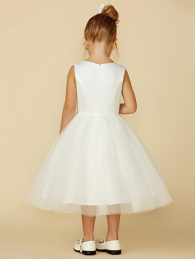 Short Princess Satin Tulle Wedding First Communion Flower Girl Dresses - photo 2