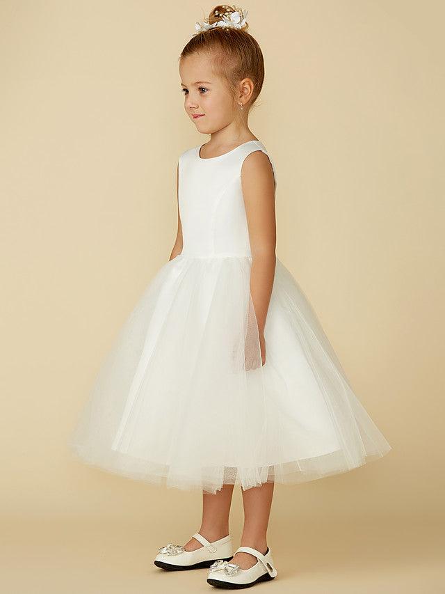 Short Princess Satin Tulle Wedding First Communion Flower Girl Dresses - photo 3