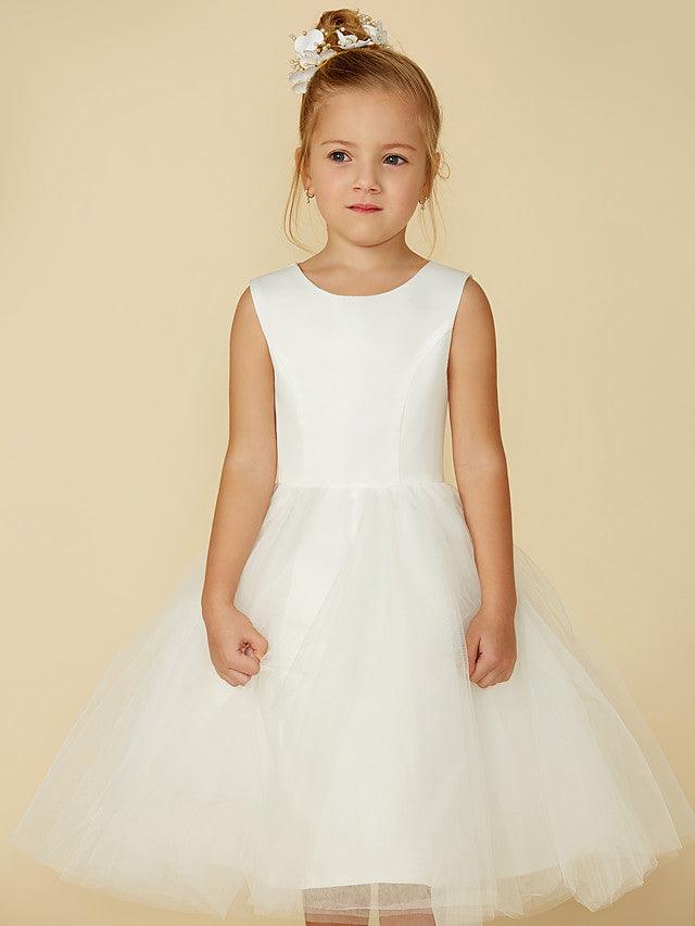 Short Princess Satin Tulle Wedding First Communion Flower Girl Dresses - photo 4