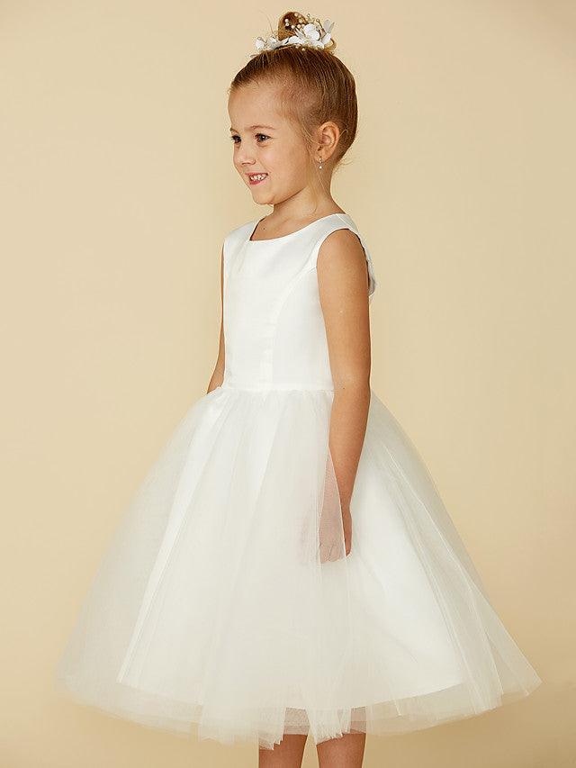 Short Princess Satin Tulle Wedding First Communion Flower Girl Dresses - photo 6
