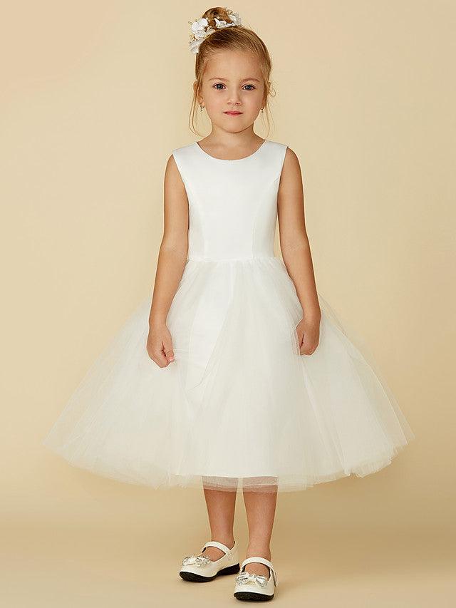 Short Princess Satin Tulle Wedding First Communion Flower Girl Dresses - photo 1