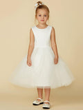 Short Princess Satin Tulle Wedding First Communion Flower Girl Dresses - photo 1