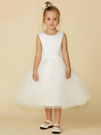 Short Princess Satin Tulle Wedding First Communion Flower Girl Dresses - photo 1