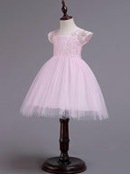Short Princess Square Neck Lace Tulle Wedding Party Pageant Flower Girl Dresses - photo 2