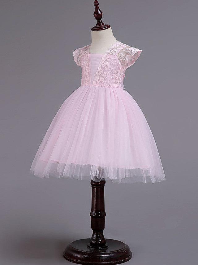 Short Princess Square Neck Lace Tulle Wedding Party Pageant Flower Girl Dresses - photo 2