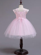 Short Princess Square Neck Lace Tulle Wedding Party Pageant Flower Girl Dresses - photo 4