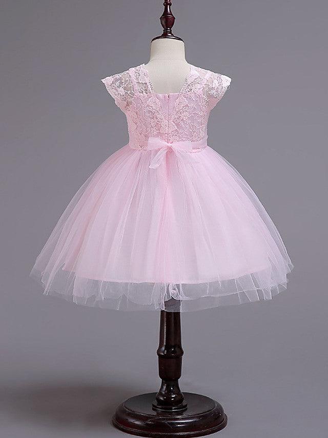 Short Princess Square Neck Lace Tulle Wedding Party Pageant Flower Girl Dresses - photo 4