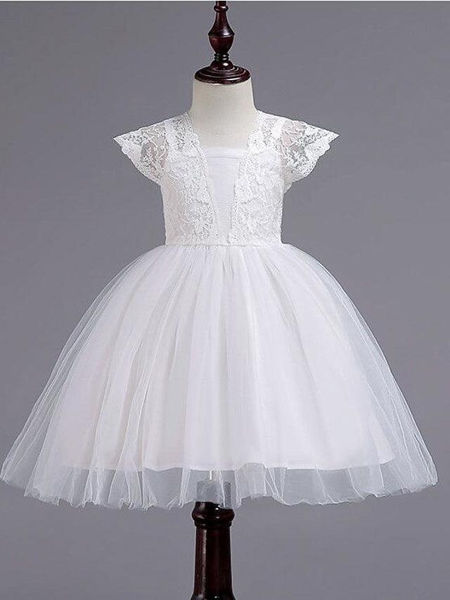 Short Princess Square Neck Lace Tulle Wedding Party Pageant Flower Girl Dresses - photo 5