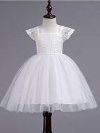Short Princess Square Neck Lace Tulle Wedding Party Pageant Flower Girl Dresses - photo 5