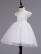 Short Princess Square Neck Lace Tulle Wedding Party Pageant Flower Girl Dresses - photo 6