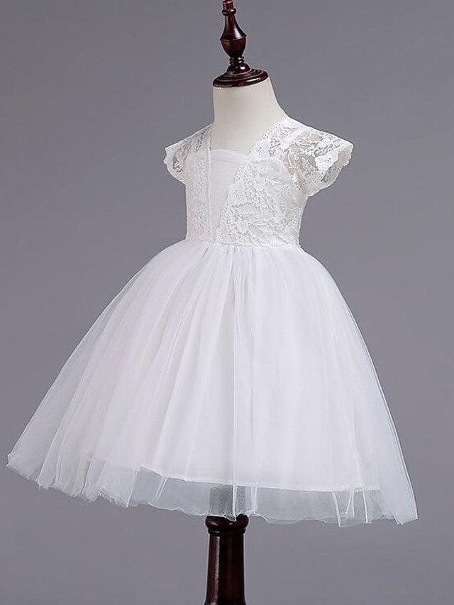 Short Princess Square Neck Lace Tulle Wedding Party Pageant Flower Girl Dresses - photo 6