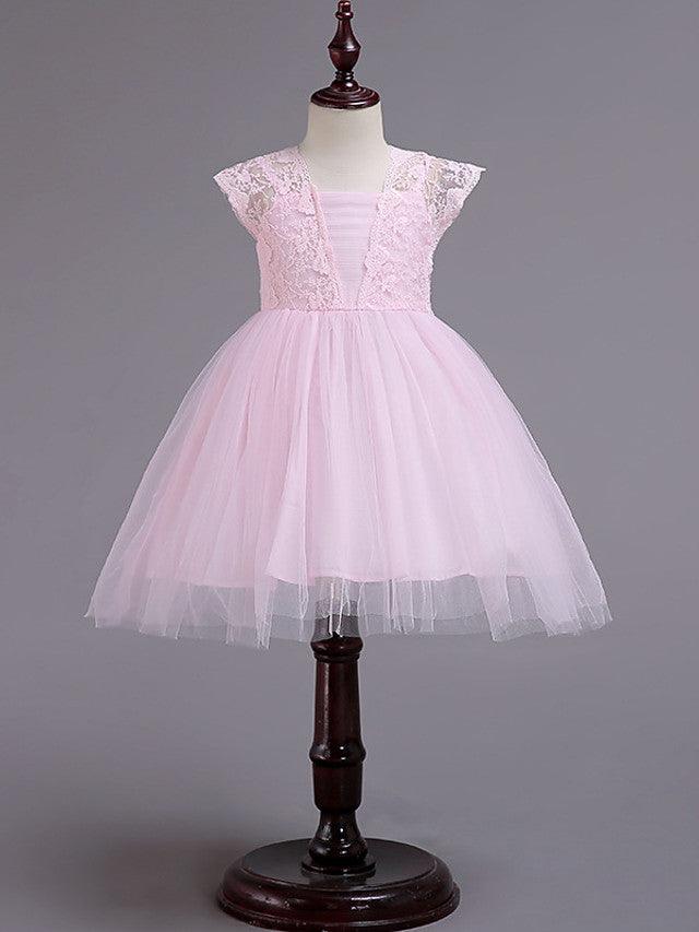 Short Princess Square Neck Lace Tulle Wedding Party Pageant Flower Girl Dresses - photo 1