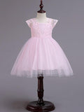 Short Princess Square Neck Lace Tulle Wedding Party Pageant Flower Girl Dresses - photo 1