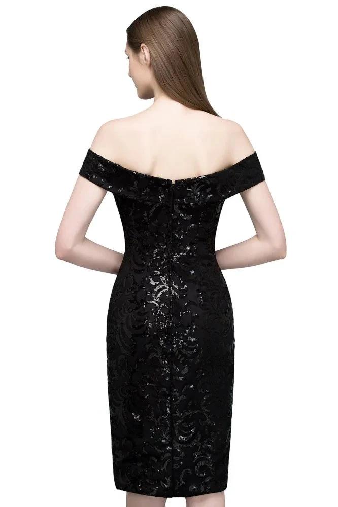 Short Sequined Sheath Off-shoulder Black Prom Dresses by misshow.com