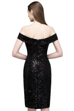 Short Sequined Sheath Off-shoulder Black Prom Dresses by misshow.com