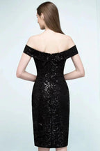 Short Sequined Sheath Off-shoulder Black Prom Dresses by misshow.com