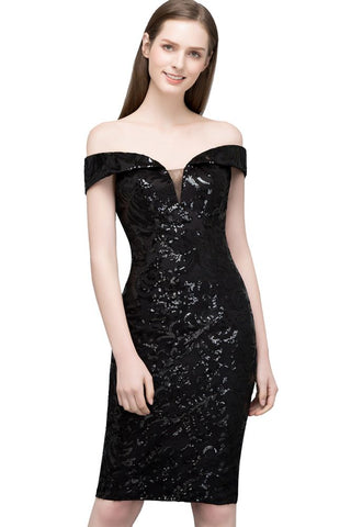 Kurzes, schulterfreies, schwarzes Ballkleid mit Pailletten