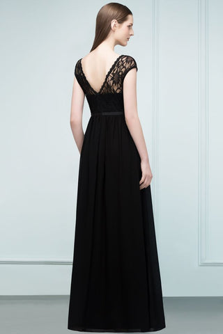 Vestidos de dama de honor de manga corta con encaje, corte A, largo hasta el suelo, con faja