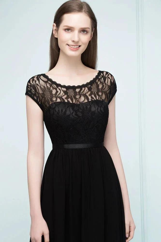 Short Sleeves Lace A-line Floor Length Bridesmaid Dresses with Sash by misshow.com