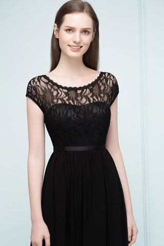 Vestidos de dama de honor de manga corta con encaje, corte A, largo hasta el suelo, con faja