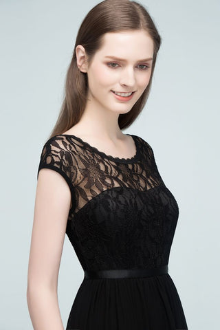 Vestidos de dama de honor de manga corta con encaje, corte A, largo hasta el suelo, con faja
