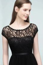 Short Sleeves Lace A-line Floor Length Bridesmaid Dresses with Sash by misshow.com