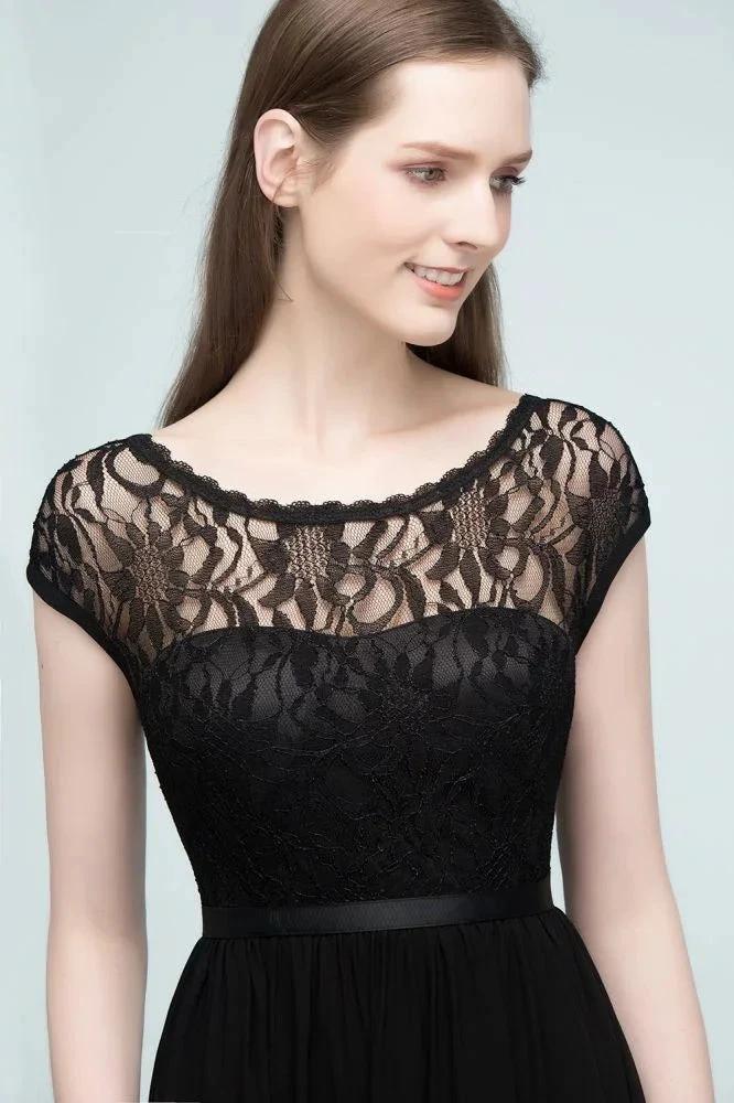 Short Sleeves Lace A-line Floor Length Bridesmaid Dresses with Sash by misshow.com