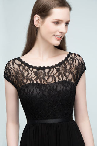 Vestidos de dama de honor de manga corta con encaje, corte A, largo hasta el suelo, con faja