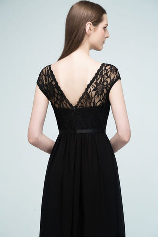 Vestidos de dama de honor de manga corta con encaje, corte A, largo hasta el suelo, con faja