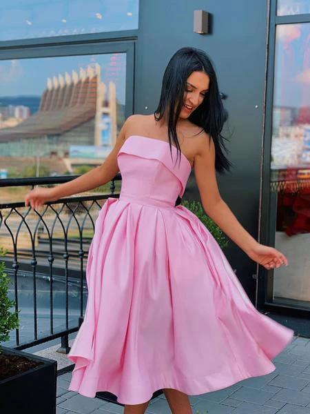 Short Strapless Pink Yellow Prom Dresses Formal Homecoming Dresses PD389 by pgmdress