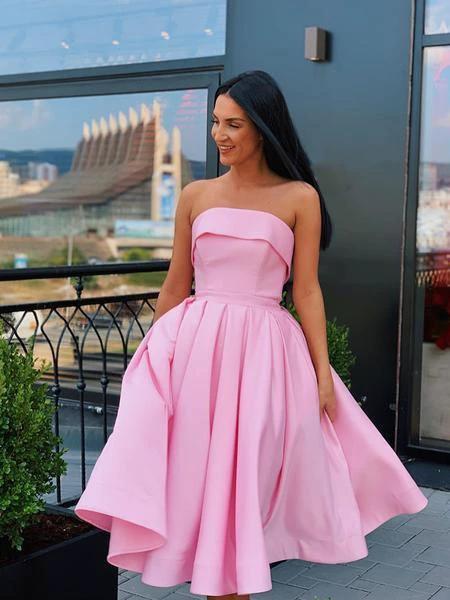 Short Strapless Pink Yellow Prom Dresses Formal Homecoming Dresses PD389 by pgmdress