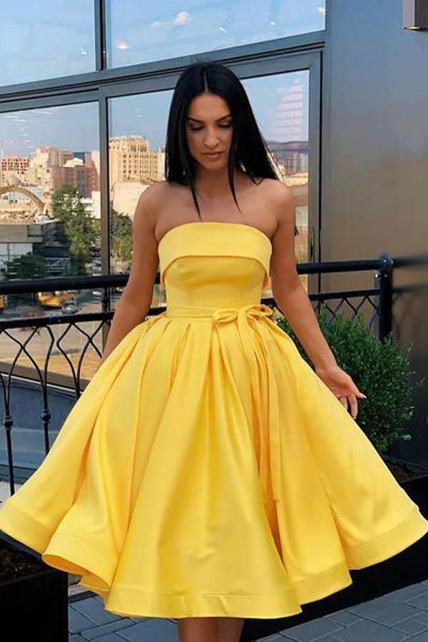 Short Strapless Pink Yellow Prom Dresses Formal Homecoming Dresses PD389 by pgmdress