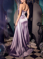 Vestidos de fiesta sexys de sirena con escote en forma de corazón, de satén, con espalda abierta y abertura