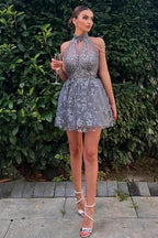 Silver Cocktail Dresses Lace Short Prom Dresses by misshow.com