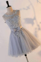 Silver Knot Tulle Homecoming Dresses Short Prom Dresses with Applique PD302 by pgmdress