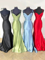 Simmy | Double Straps Appliques Mermaid Satin Prom Dress by KissProm