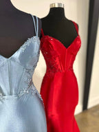Simmy | Double Straps Appliques Mermaid Satin Prom Dress by KissProm