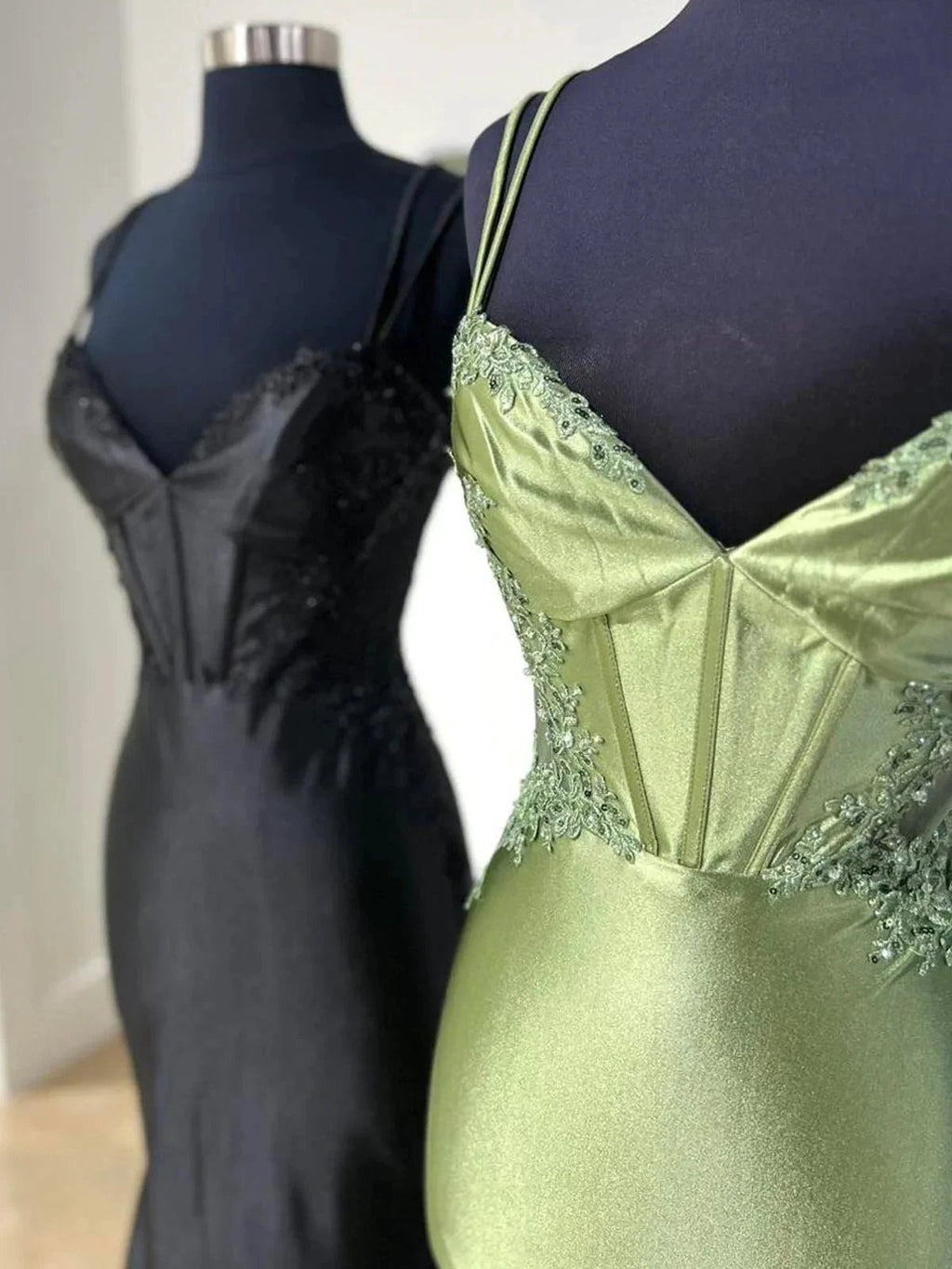 Simmy | Double Straps Appliques Mermaid Satin Prom Dress by KissProm