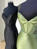 Simmy | Double Straps Appliques Mermaid Satin Prom Dress by KissProm