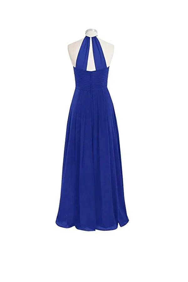 Simple A-line O-back Long Chiffon Halter Bridesmaid Dresses BD018 by pgmdress