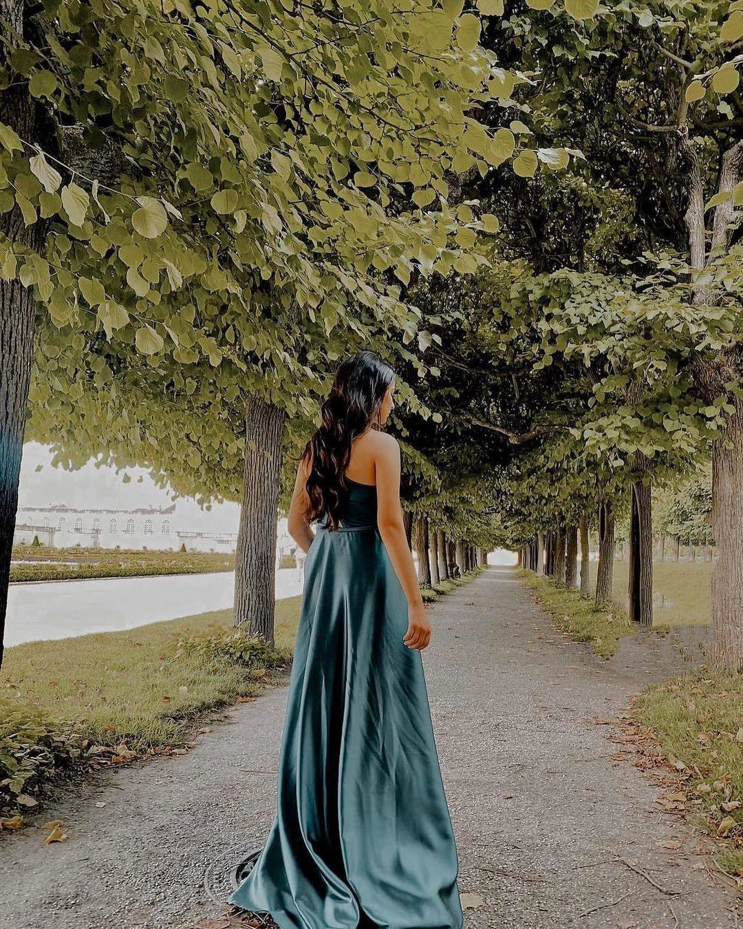 Simple A-line One Shoulder Satin Long Prom Dress by BIZTUNNEL