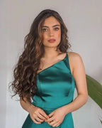 Simple A-line One Shoulder Satin Long Prom Dress by BIZTUNNEL