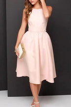 Simple A-line Pink Backless Tea Length Homecoming Dresses Party Dress PD365 by pgmdress
